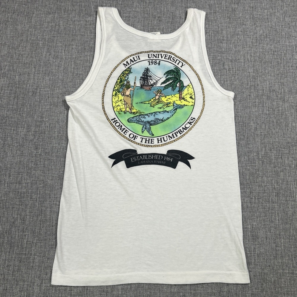 Vintage 80s Maui University Tank Top Short Sz Small Hawaii Ocean Themed USA